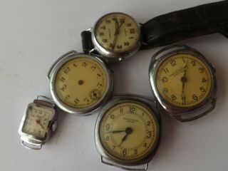5 Various Vintage 1920s /30s Watches For Spares /repairs