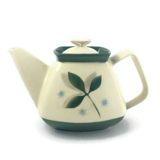 Vintage Porcelier Teapot Leaf And Starburst Pattern - Cream With Green Tones