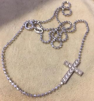 Vintage Sterling Silver And Crystal Cross Pendant Necklace