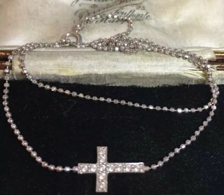 Vintage Sterling Silver And Crystal Cross Pendant Necklace 2