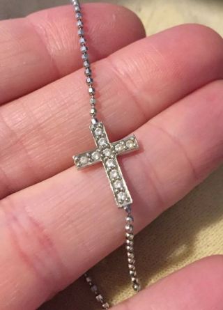 Vintage Sterling Silver And Crystal Cross Pendant Necklace 3