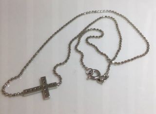 Vintage Sterling Silver And Crystal Cross Pendant Necklace 4