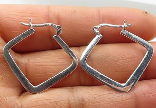 925 Sterling Silver - Vintage Smooth Rounded Square Shape Hoop Earrings - E4105