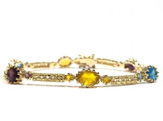 Vintage Ladies Gold Vermeil Sterling Silver Multicolored Stone Bracelet - Ol