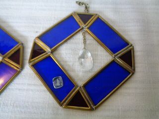 2 Vintage Blue Stained Glass SUN CATCHERS?? - Hecho En Mexico 2