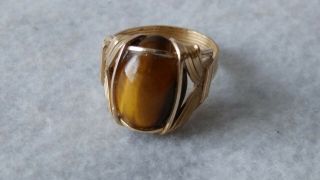 Antique Gold Wired Art Ring With Tiger Eye Stone