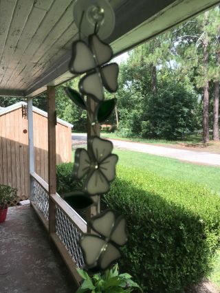 Vintage Stained Glass Hanging Window Suncatcher Ornament White Dogwood Blossoms