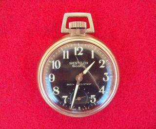 Vintage Westclox Scotty Pocket Watch Runs Open Face Black Dial Made In Usa