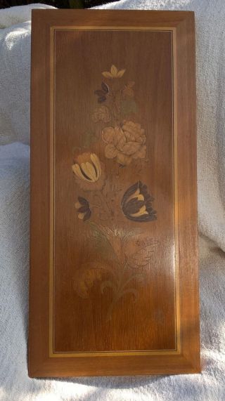 Vintage Inlaid Multi Wood Marquetry Wall Plaque Flowers Floral Picture