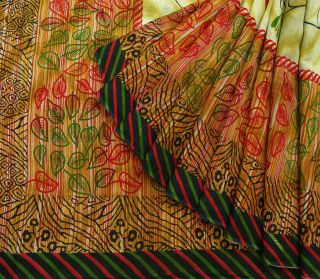 Vintage Saree Cotton Silk Multicolour Dress Making Leaf Fabric Sari