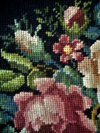 Victorian Rose Floral Finished Completed Chair Seat Pillow Vintage Needlepoint