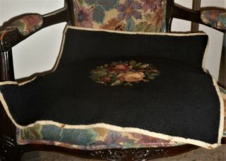 Victorian Rose Floral Finished Completed Chair Seat Pillow Vintage Needlepoint 2