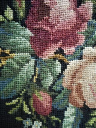 Victorian Rose Floral Finished Completed Chair Seat Pillow Vintage Needlepoint 3