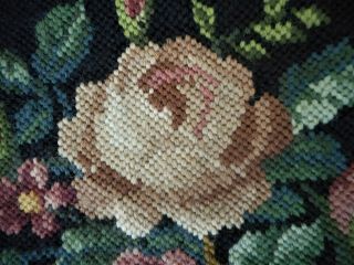 Victorian Rose Floral Finished Completed Chair Seat Pillow Vintage Needlepoint 5