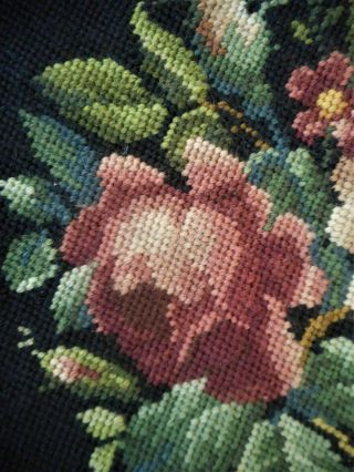 Victorian Rose Floral Finished Completed Chair Seat Pillow Vintage Needlepoint 6