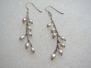 Vintage Sterling Silver Fresh Water Pearl Bead Beaded Dangle Chandelier Earrings