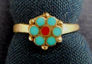 Zuni Sterling Multi Stone Inlay Handmade Vintage Ring Size 4.  5
