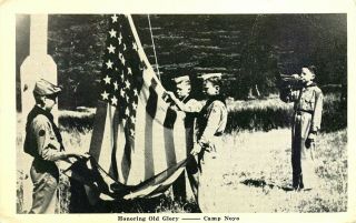 Camp Noyo,  Mendocino,  California,  Boy Scouts With Flag,  Vintage Postcard