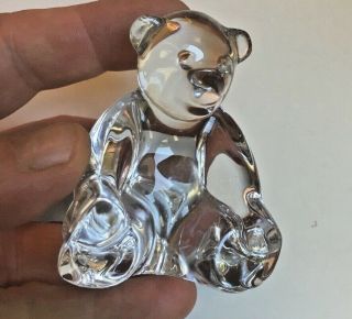 Baccarat Vintage Crystal Signed Sitting Smiling Teddy Bear Figure