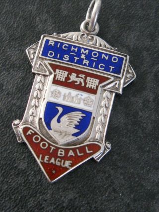 Vintage Silver & Enamel Fob Medal Richmond & District Football League C1931