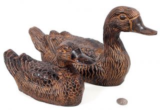 Vintage Cast Iron 14 " Goose & 8 " Duck Paper Weight Decoy Home Decor Bookends