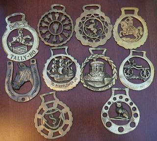 2 10 Solid Brass Vintage Bridle Harness Medallion Horse Brasses England