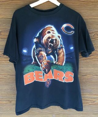 Vintage 90s Chicago Bears T Shirt - Mens L Large - Faded Black - Grizzly Nfl