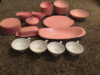 Vintage Boonton Ware Melmac Melamine Set Of 7 Dinner Plates,  Bowls,  Etc.  Pink