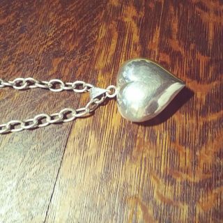 Vintage TAXCO MEXICO HUGE Sterling Silver PUFFY HEART Pendant TOGGLE NECKLACE 3