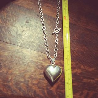 Vintage TAXCO MEXICO HUGE Sterling Silver PUFFY HEART Pendant TOGGLE NECKLACE 4