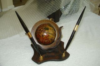 Vintage Unique Desktop Old World Globe With 2 Pen Holder Made In Italy