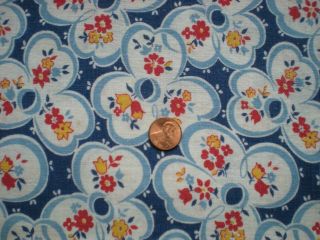 FLORAL Full Vtg FEEDSACK Quilt Sewing Doll Clohtes Craft Fabric Blue Red Yellow 2