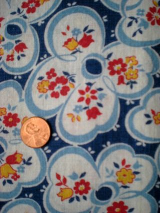 FLORAL Full Vtg FEEDSACK Quilt Sewing Doll Clohtes Craft Fabric Blue Red Yellow 3