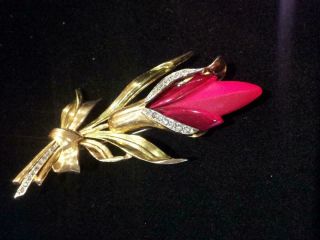 Vtg Lg 4 " U/s Joseph Of Hollywood Art Deco Style Tulip Blossom Brooch W Crys Rs