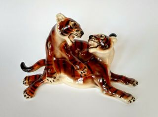 Vintage Tigers Wien Keramos Austria Porcelain Figurine European