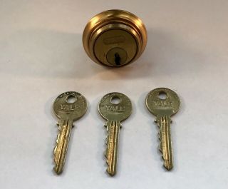 Vintage Yale Door Lock Cylinder With 3 Keys Brass