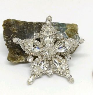 Vintage High End Rhinestone Stacked Prong Set Star Brooch Pin Large 2 "