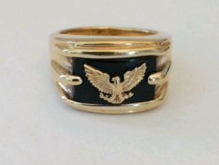 Vintage Franklin 925 Sterling Silver 14k Gold Plated Eagle Ring Size 11.  25