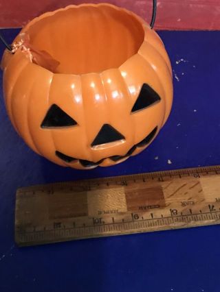 Vintage Halloween Hard Plastic Pumpkin Head Treat Basket