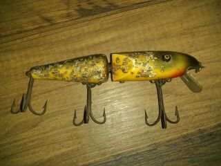 Vintage Wooden Pflueger Palomine Fishing Lure Jointed With Sparkles