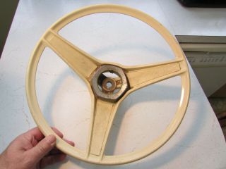 Vintage White 3 Spoke Boat Steering Wheel W/ Center Collar.  Great For A Man Cave