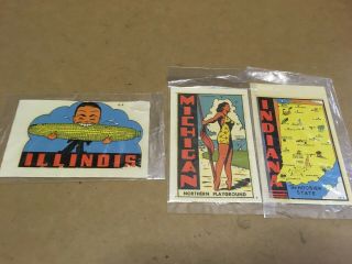 Vintage Indiana,  Michigan & Illinois Decal Stickers Ozark Gift House 1951