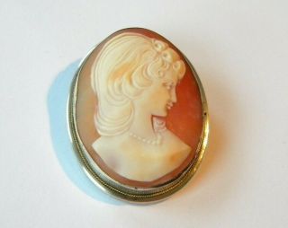 Vintage Shell Cameo Brooch Setting Silver 800 Stamped On The Pin