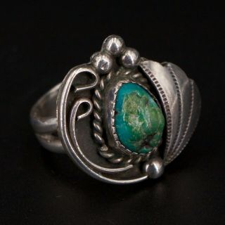 Vtg Sterling Silver - Navajo Signed Braided Turquoise Ring Size 6.  5 - 9.  5g