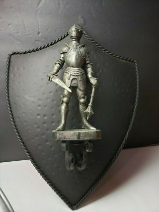 Cool Vintage Brutalist Mid Century Man In Suit Of Armor Shield Metal Plaque