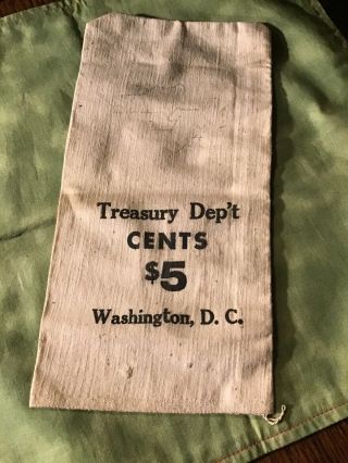 Vintage Treasury Dept Us Bank Canvas Cloth Coin Money Bag Cents $5 Wash Dc