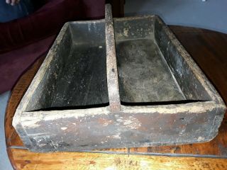 Vintage WOODEN TOOL TOTE NAIL BOX DISPLAY CADDY CARRIER - Divided 2 departments 3