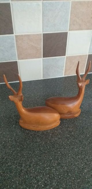 Vintage 60/70 ' s Hand Carved Wooden Antelope Deer 2