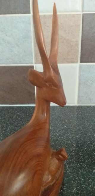 Vintage 60/70 ' s Hand Carved Wooden Antelope Deer 3