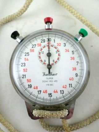 Vintage Hanhart Dgm 1902 490 Stopwatch 1/10 Sec Germany W/ Lanyard